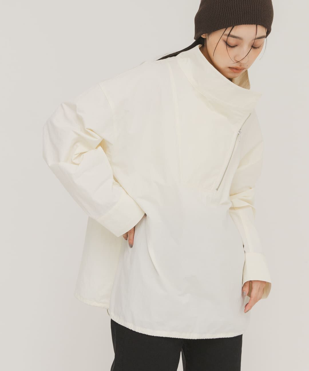  「スラントZIPアノラック」|ノーカラーコート|