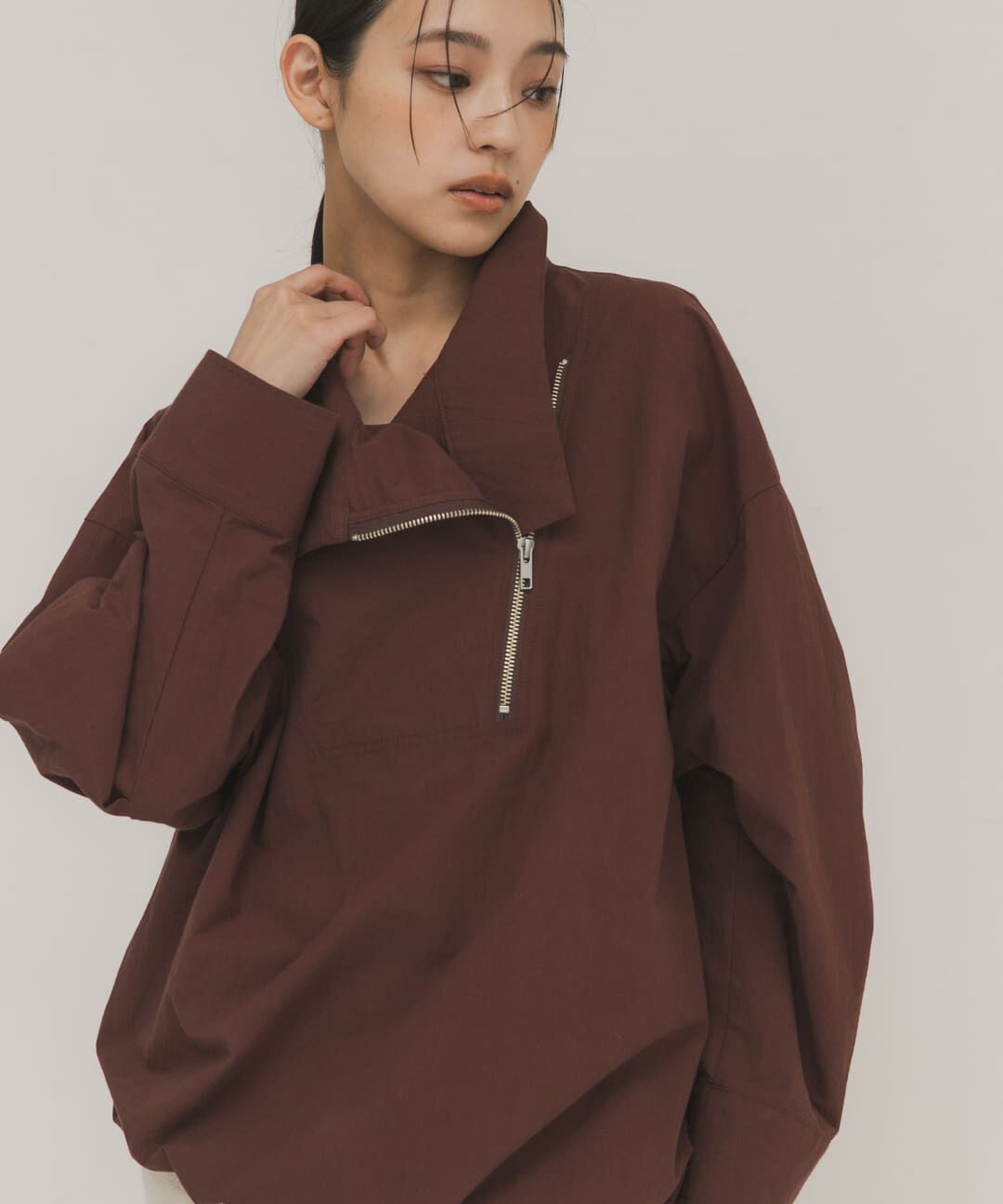  「スラントZIPアノラック」|ノーカラーコート|