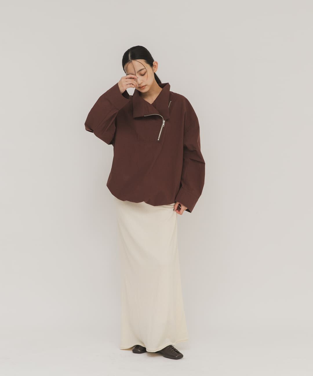  「スラントZIPアノラック」|ノーカラーコート|