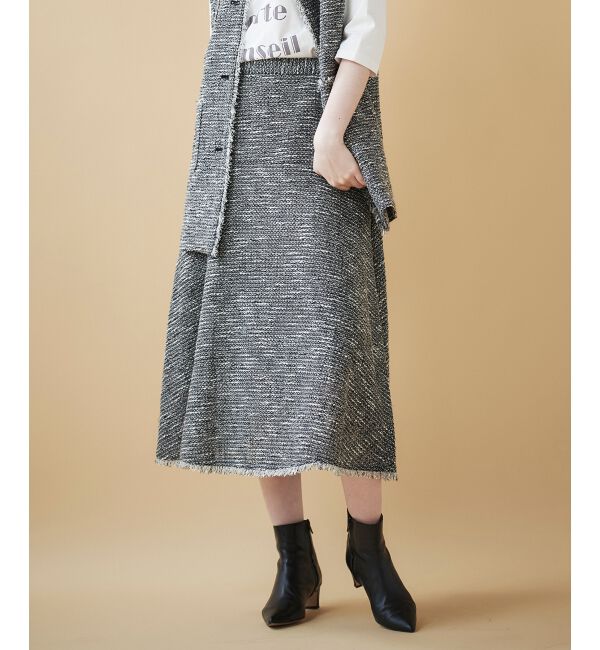 le.coeur blanc「ツイードフリンジフレアスカート」|フレア|
