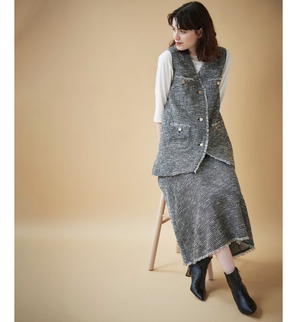 le.coeur blanc「ツイードフリンジフレアスカート」|フレア|