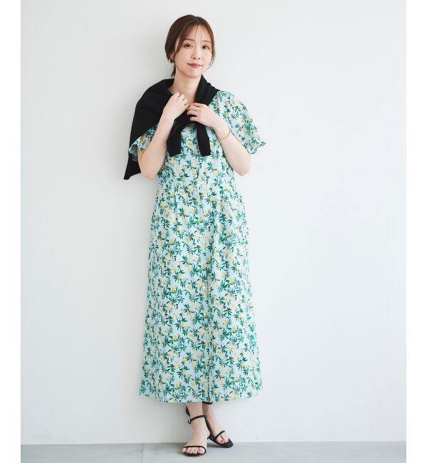  「レモンプリントVネックワンピース」|ワンピース|