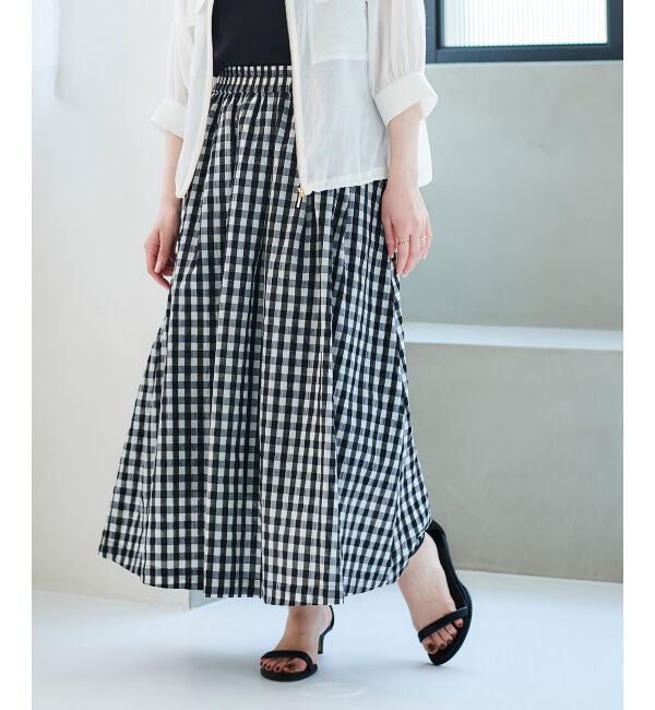 le.coeur blanc「ギンガムチェックギャザースカート」|スカート|ブラック柄