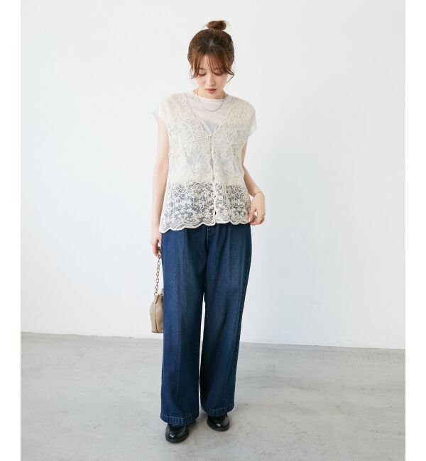 le.coeur blanc「《手洗い可能》TORRAZZO DONNAメッシュレースベスト」|ベスト・ジレ|