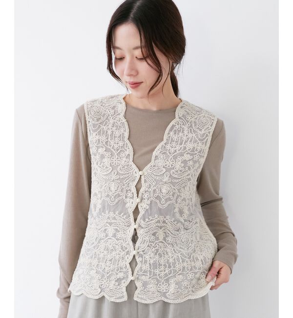 le.coeur blanc「《手洗い可能》TORRAZZO DONNAメッシュレースベスト」|ベスト・ジレ|