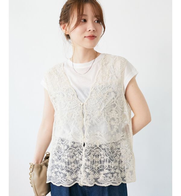 le.coeur blanc「《手洗い可能》TORRAZZO DONNAメッシュレースベスト」|ベスト・ジレ|
