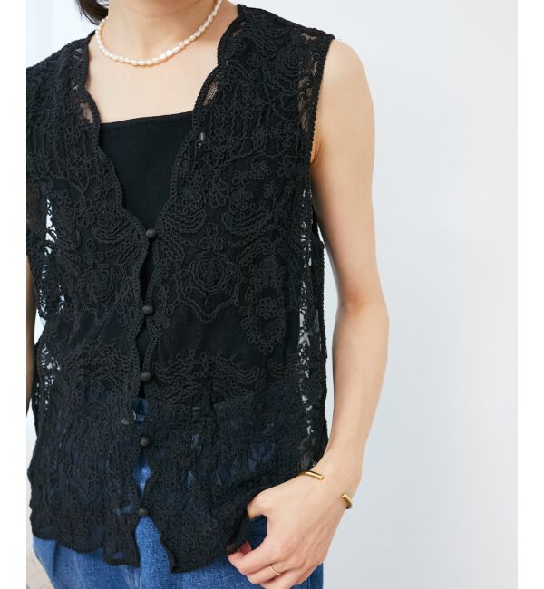 le.coeur blanc「《手洗い可能》TORRAZZO DONNAメッシュレースベスト」|ベスト・ジレ|