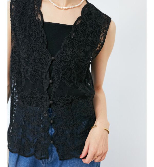 le.coeur blanc「《手洗い可能》TORRAZZO DONNAメッシュレースベスト」|ベスト・ジレ|