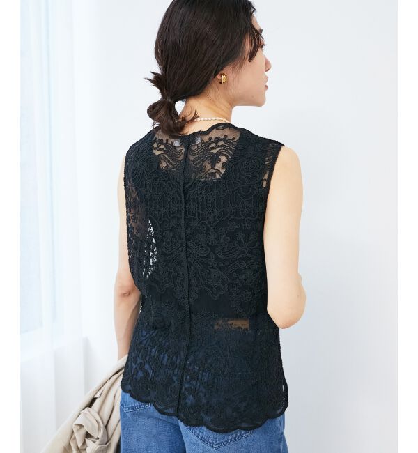 le.coeur blanc「《手洗い可能》TORRAZZO DONNAメッシュレースベスト」|ベスト・ジレ|