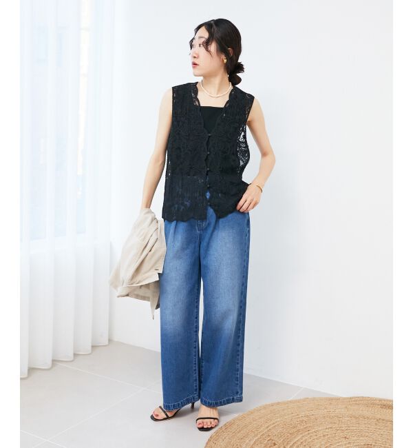 le.coeur blanc「《手洗い可能》TORRAZZO DONNAメッシュレースベスト」|ベスト・ジレ|