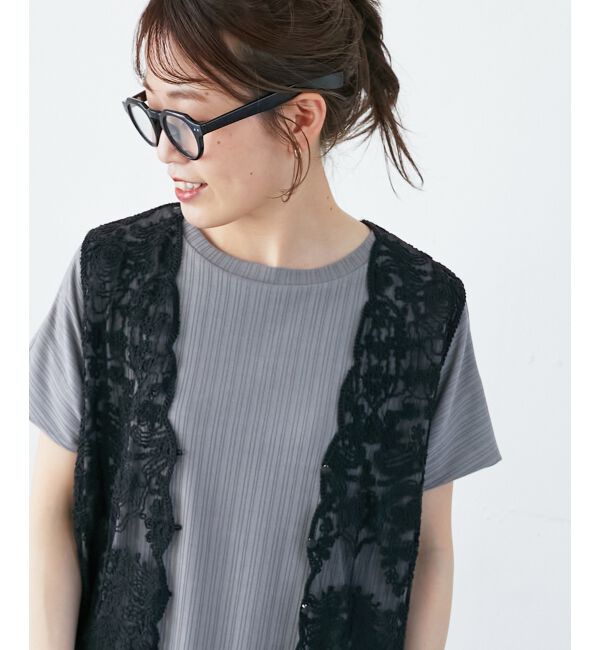 le.coeur blanc「《手洗い可能》TORRAZZO DONNAメッシュレースベスト」|ベスト・ジレ|