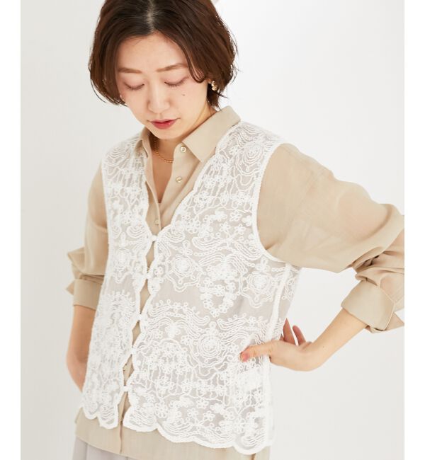 le.coeur blanc「《手洗い可能》TORRAZZO DONNAメッシュレースベスト」|ベスト・ジレ|