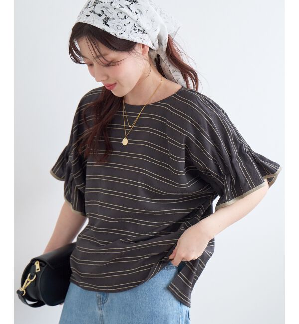  「ドビーボーダーギャザーブラウス」|シャツ・ブラウス|