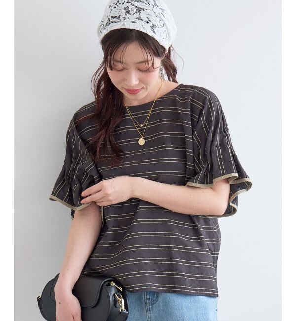  「ドビーボーダーギャザーブラウス」|シャツ・ブラウス|
