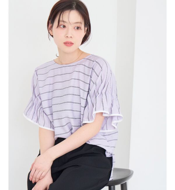  「ドビーボーダーギャザーブラウス」|シャツ・ブラウス|