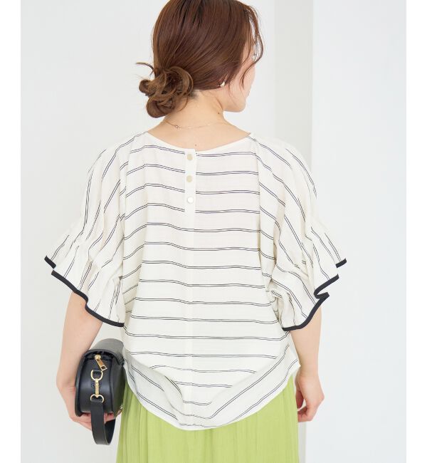  「ドビーボーダーギャザーブラウス」|シャツ・ブラウス|
