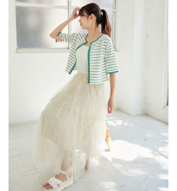 MAJESTICLEGON「クロップドボーダーカーディガン」|カーディガン|