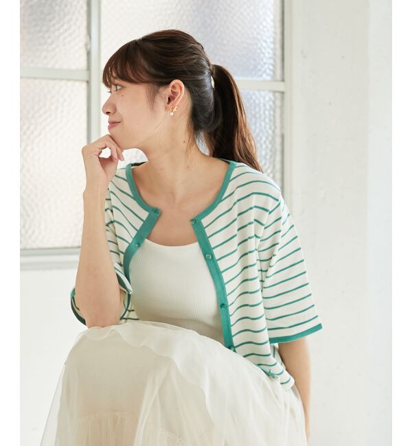 MAJESTICLEGON「クロップドボーダーカーディガン」|カーディガン|