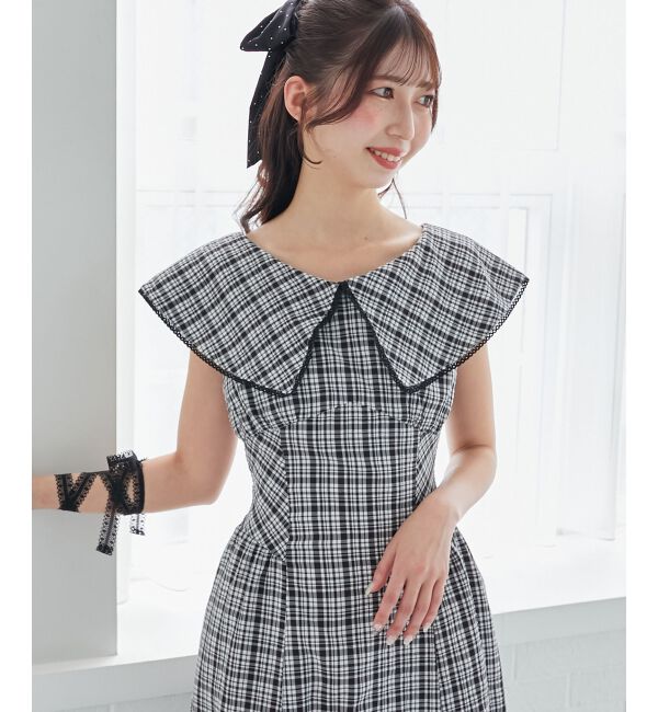  「チョーカーセットビッグカラーワンピース」|ワンピース|