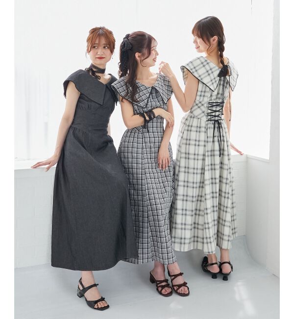  「チョーカーセットビッグカラーワンピース」|ワンピース|