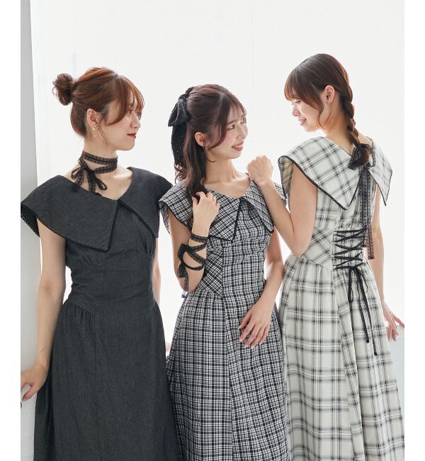  「チョーカーセットビッグカラーワンピース」|ワンピース|