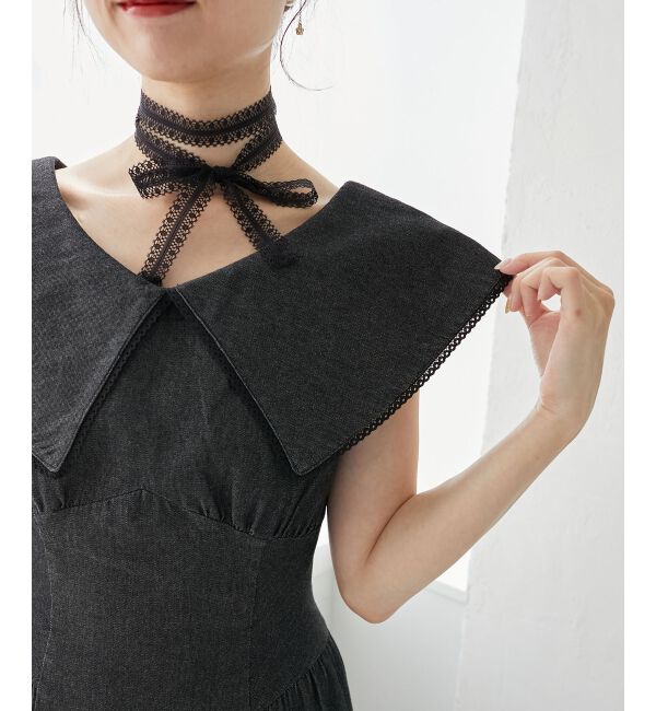  「チョーカーセットビッグカラーワンピース」|ワンピース|ブラック