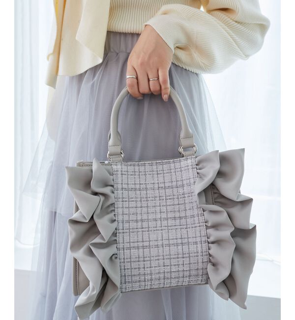  「ツイードフリルショルダーバッグ」|ショルダー・メッセンジャー|L／グレー