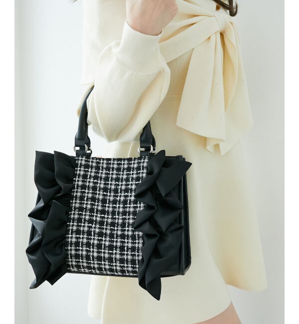  「ツイードフリルショルダーバッグ」|ショルダー・メッセンジャー|ブラック
