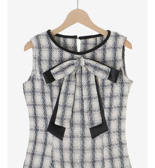  「リボンブローチセットツイードワンピ」|ワンピース|