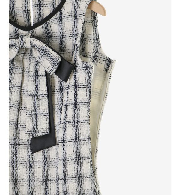  「リボンブローチセットツイードワンピ」|ワンピース|