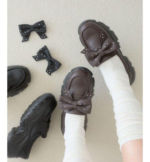  「取り外しリボンスニーカーローファー」|その他|ブラウン