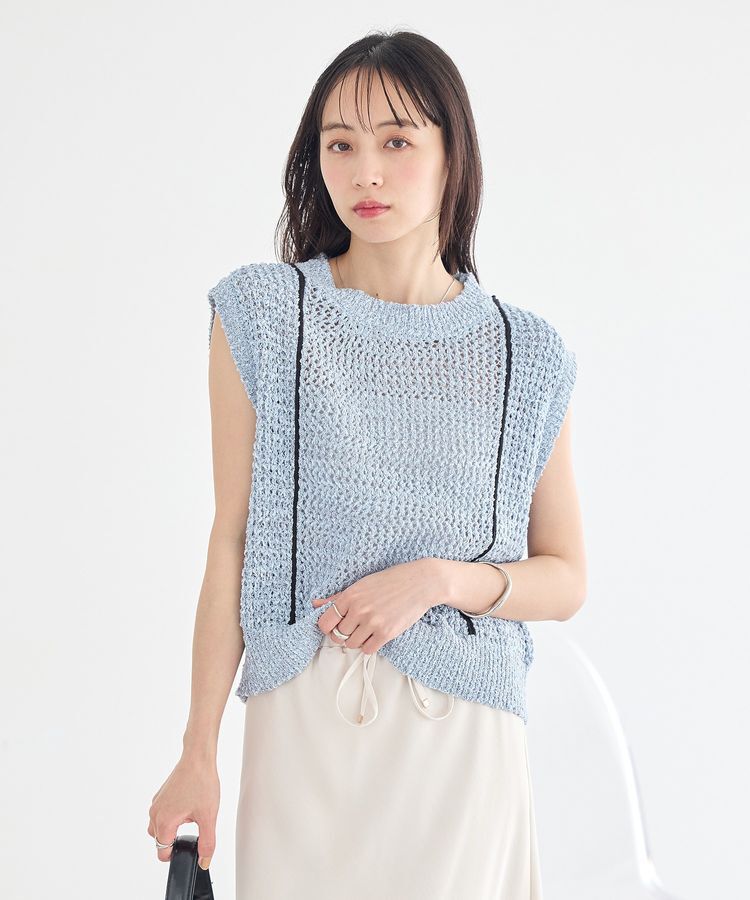 earth music&ecology「配色ラインMIXニットベスト」|ベスト・ジレ|