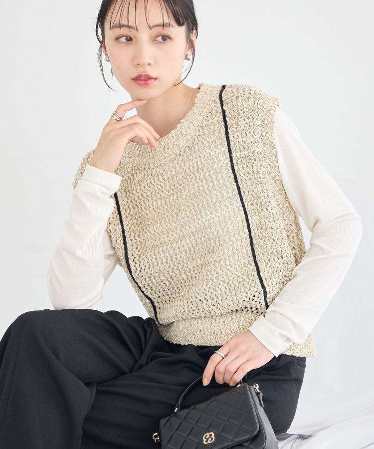 earth music&ecology「配色ラインMIXニットベスト」|ベスト・ジレ|