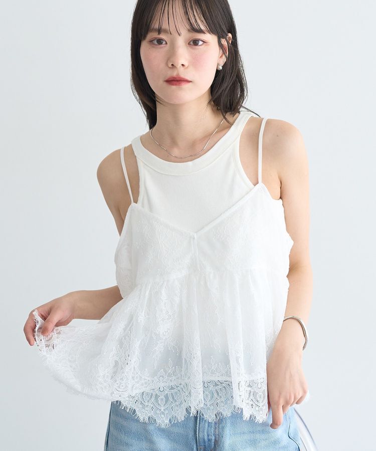 earth music&ecology「フリンジレースバックリボンキャミ」|キャミソール|Off White