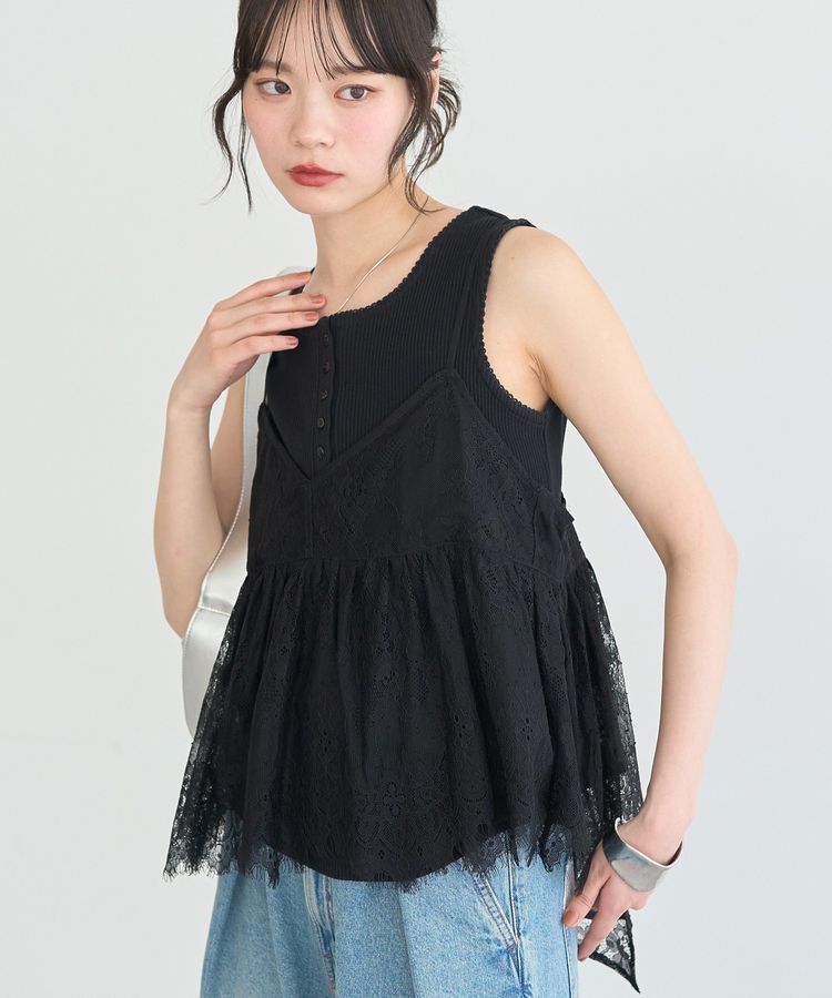 earth music&ecology「フリンジレースバックリボンキャミ」|キャミソール|