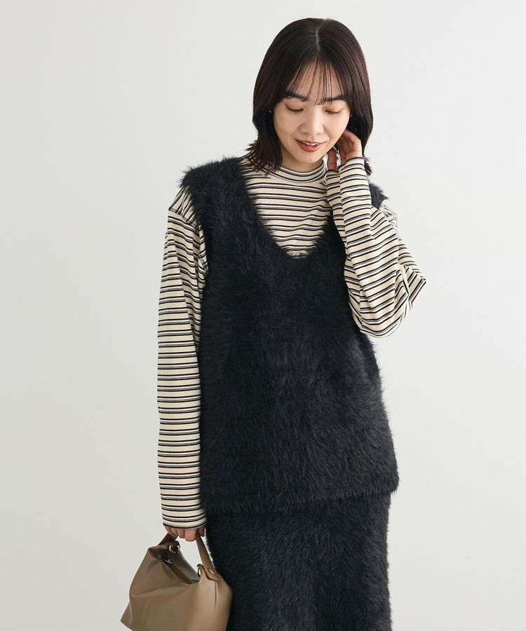 Green Parks「・Petit Fleur シャギーニットベスト」|ベスト・ジレ|Black