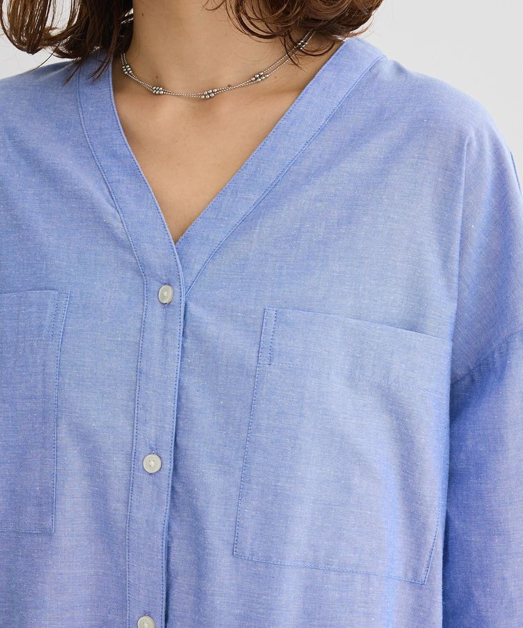 Green Parks「綿麻混Vネックオーバーサイズシャツ」|シャツ・ブラウス|