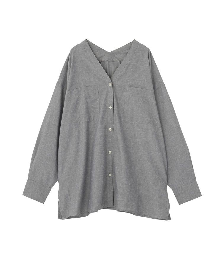 Green Parks「綿麻混Vネックオーバーサイズシャツ」|シャツ・ブラウス|Gray