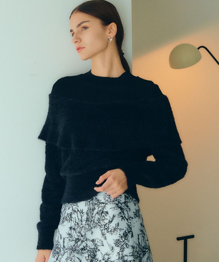 YECCA VECCA「ラメ混レイヤードデザインシャギーニット」|ニット・セーター|ブラック