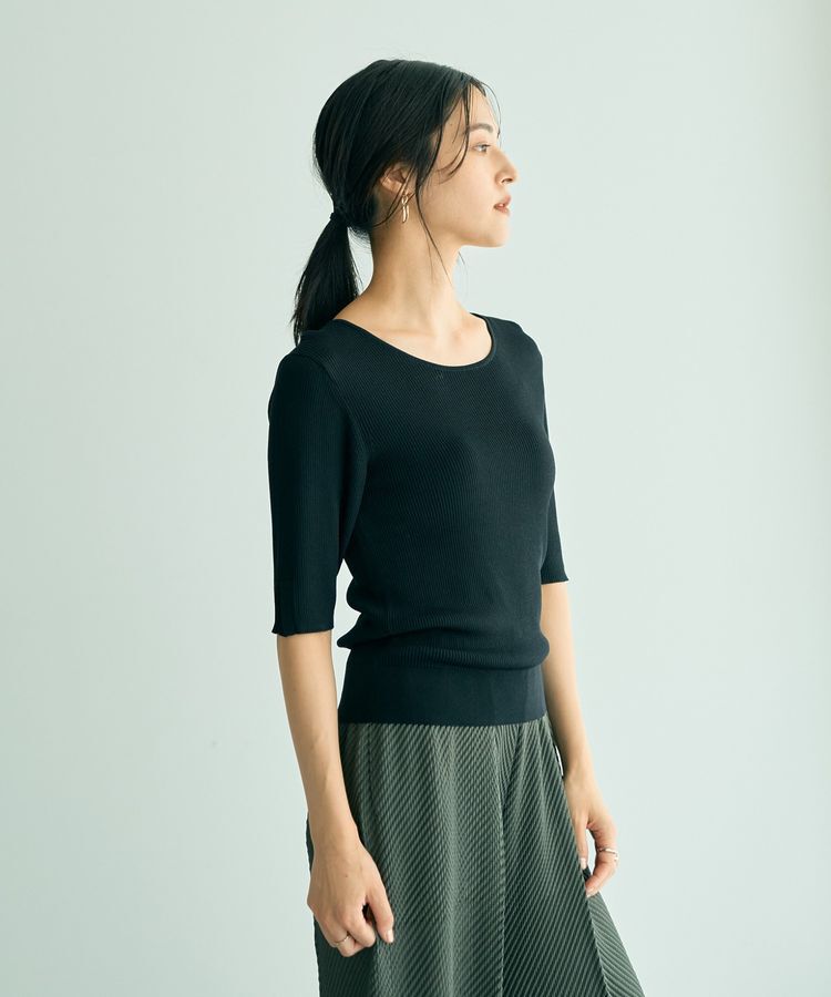 YECCA VECCA「5分袖リブニット」|ニット・セーター|Black