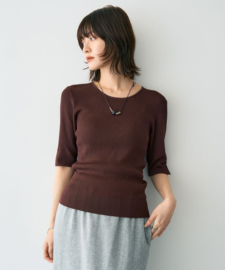 YECCA VECCA「5分袖リブニット」|ニット・セーター|