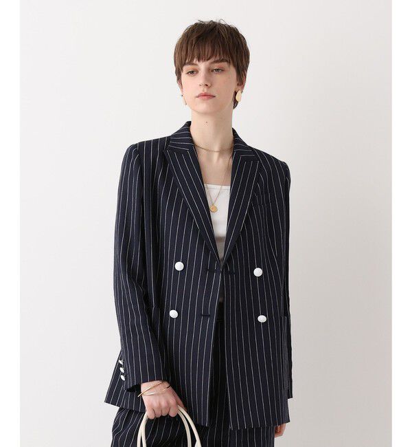 allureville「リネンストライプダブルジャケット」|テーラードジャケット|