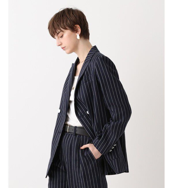 allureville「リネンストライプダブルジャケット」|テーラードジャケット|