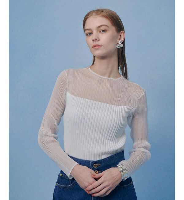 LOULOU WILLOUGHBY「【LOULOU WILLOUGHBY】シアーキリカエプルオーバー」|ニット・セーター|オフホワイト