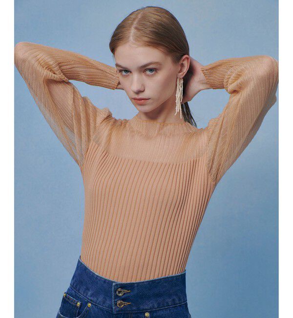 LOULOU WILLOUGHBY「【LOULOU WILLOUGHBY】シアーキリカエプルオーバー」|ニット・セーター|ベージュ