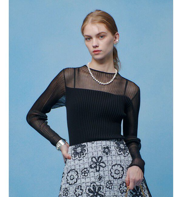 LOULOU WILLOUGHBY「【LOULOU WILLOUGHBY】シアーキリカエプルオーバー」|ニット・セーター|ブラック