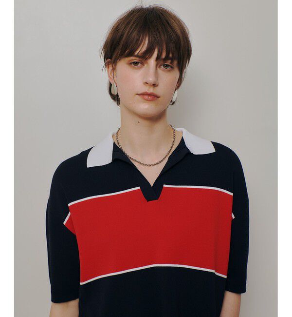 allureville「ボーダーポロ プルオーバー」|ニット・セーター|ネイビー