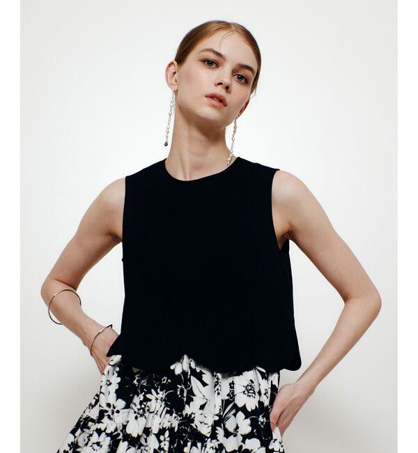 LOULOU WILLOUGHBY「【LOULOU WILLOUGHBY】コットンリネンスカラップヘムブラウス」|シャツ・ブラウス|ブラック