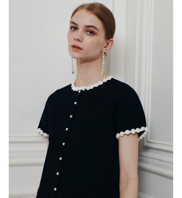 LOULOU WILLOUGHBY「【LOULOU WILLOUGHBY】クロッシェフラワージャケットカーディガン」|カーディガン|ブラック系