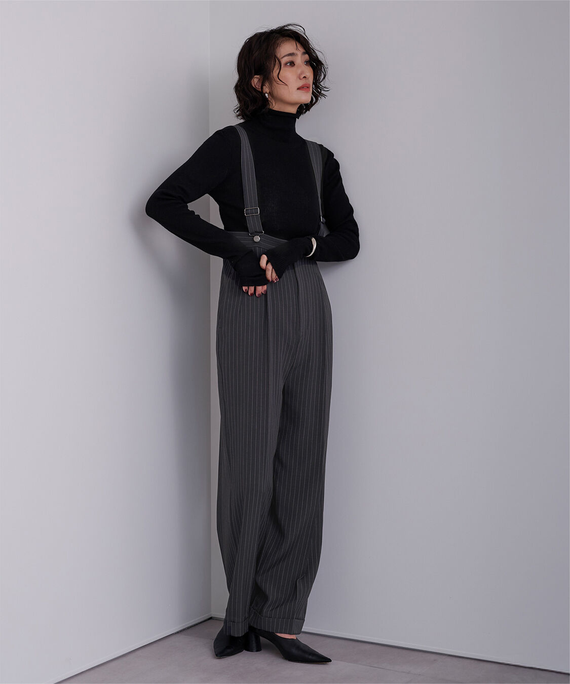 ur's「センタープレスダブルサロペットパンツ」|オールインワン|ストライプ